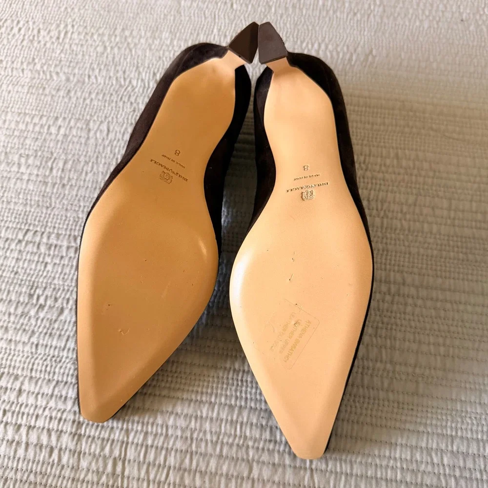New Bruno Magli Athena Dark Brown Suede Pointed Toe Pumps Heels Italy Made Sz 8 - Picture 10 of 10